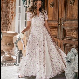 JessaKae Cream Floral Maxi Dress with Pink Accents
